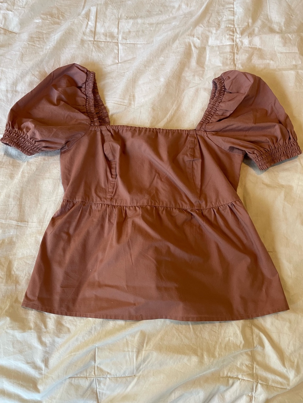 Abercrombie & Fitch Mauve Puff Sleeve Square Neck Top